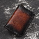 N15 Real Leather Vintage Mens Wallets ID Credit Card Case Small Man Zipper Coin Purse Card Holder Wallet short wallet purse