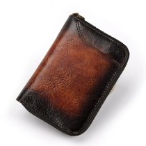 N15 MAHEU Real Leather Vintage Mens Wallets ID Credit Card Case Small Man Zipper Coin Purse Card Holder Wallet short wallet purse