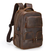 N150 MAHEU Leather Backpack of men male large capacity travel bag of mens outdoor bag with usb connect crazy horse leather bag
