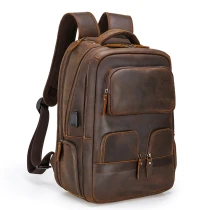 N150  Leather Backpack of men male large capacity travel bag of mens outdoor bag with usb connect crazy horse leather bag