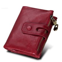 N25 MAHEU Hot Fashion Genuine Leather Wallet Men Women Dual Use Short Purse RFID Zipper Purse Woman Wallet Red Brown Black Purses
