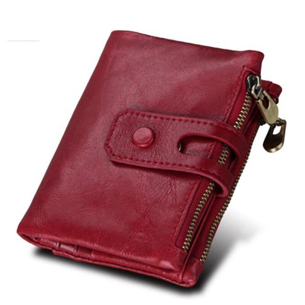 N25  Hot Fashion Genuine Leather Wallet Men Women Dual Use Short Purse RFID Zipper Purse Woman Wallet Red Brown Black Purses