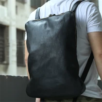 N56 Newsbirds Simple Design Leather Backpack Soft Cowskin Travel Bagpack Pure Color Soild School Bag Daypack For Men Male Black Bag