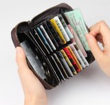 N22 Genuine Leather Travel Wallet Rfid Many Card Slots Zipper Coin Card Purse Real Leather Black Yellow Red For Men Women Girl