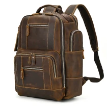 N89 Vintage fashion genuine leather men travel bag luxury backpack computer bagpack designer shoulder bag for male multifunction bag