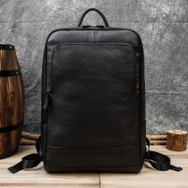 N57 Black Leather Laptop Backpack Fit 15.6  Computer Bag With USB Connector Cable Leather Travel Bag Men Male Cowskin Daypack