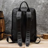 N57 Black Leather Laptop Backpack Fit 15.6  Computer Bag With USB Connector Cable Leather Travel Bag Men Male Cowskin Daypack