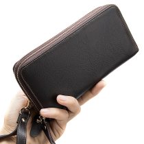 N23 Casual Leather Long Purse Double Zipper Real Cowskin Men's Women's Clutch Purse Large Capacity Purse for cards cash photo phone