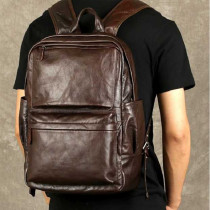 N97 Highend Vintage New A4 Roomy Coffee Black Brown 100% Genuine Leather 15.6'' Laptop Women Men Backpack Male Travel Bag M9041