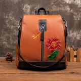 N21  Highend Flower Pattern 2021 New A4 Vintage Grey Coffee Brown Genuine Leather Women's Backpack Girl Shoulder Bag M3621