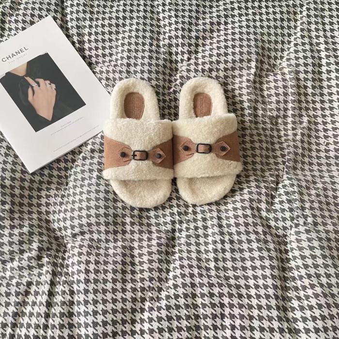 Men's and women's winter fur slippers