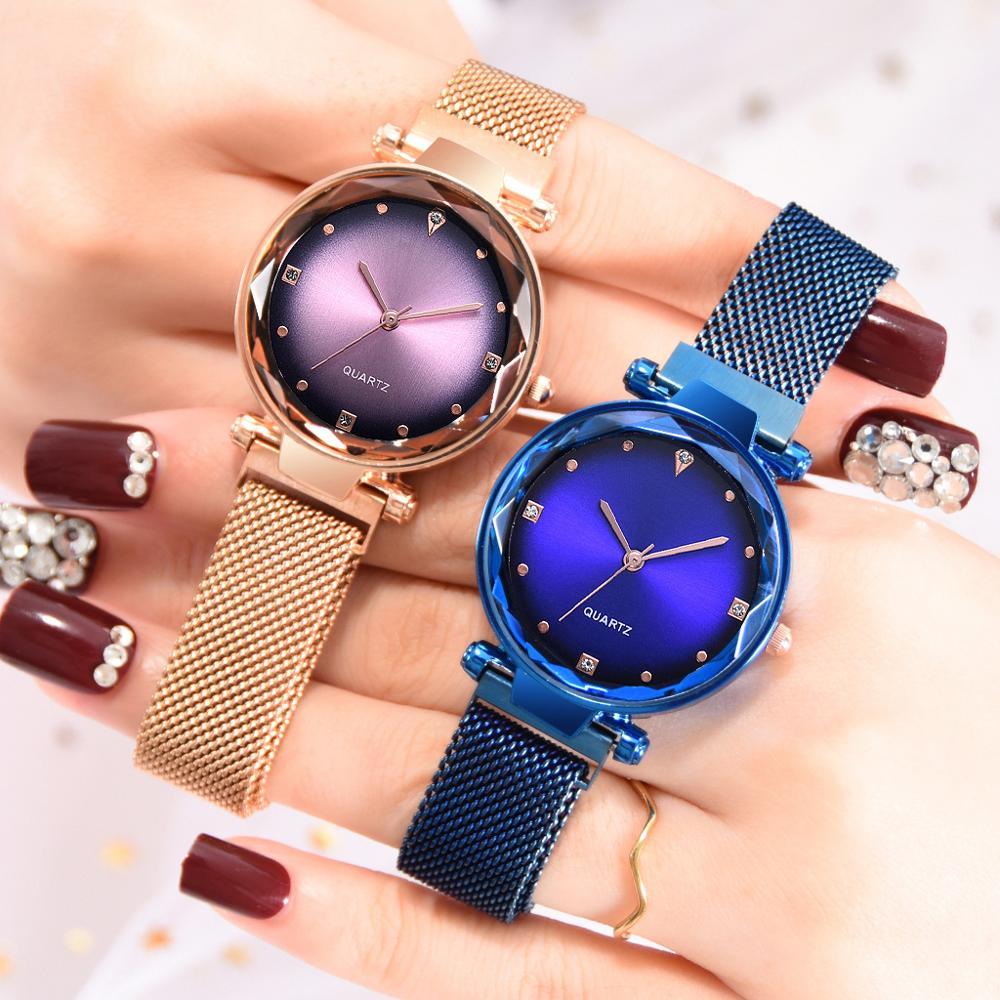 Luxury Rose Gold Women Watches Fashion Diamond Ladies Starry Sky Magnet Watch Waterproof Female Wristwatch For