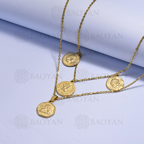 collares multi capa de Acero Inoxidable medalla para Mujer -SSNEG171-14725