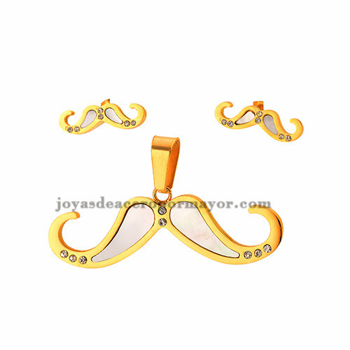 US$ 3.43 - juego de joyas de bigote de concha en acero dorado joyas baron-precios-SSSTG162359  - Joyas De Acero Por Mayor