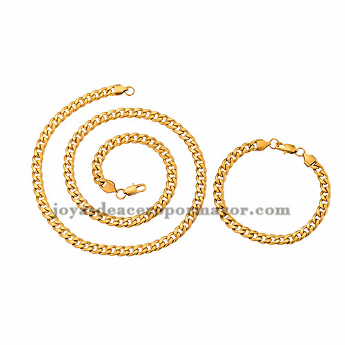 juego collar y brazalete de estilo simple dorado en acero inoxidable para hombre -SSNEG462661