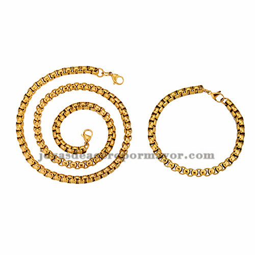 juego collar y brazalete de estilo simple dorado en acero inoxidable para hombre -SSNEG462658
