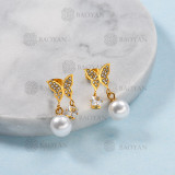 aretes de perlas de Acero Inoxidable -SSEGG143-9318