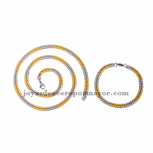 juego collar y brazalete de estilo simple dorado mezcla plateado  en acero inoxidable para hombre -SSNEG462663