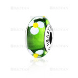 abalorio con flor de verde para pulsera de plata-PLPTG001299