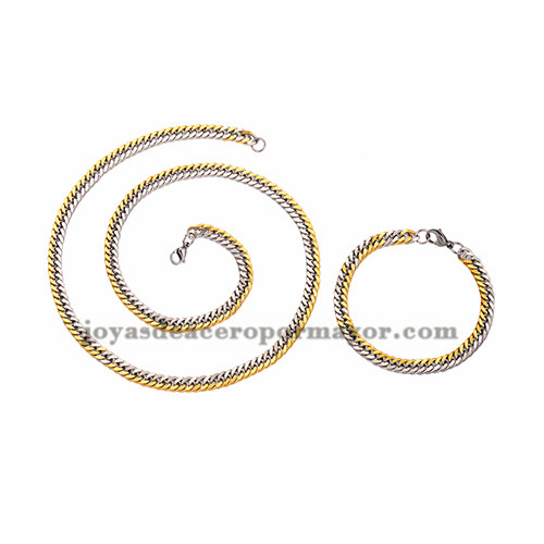 juego collar y brazalete de estilo simple dorado mezcla plateado  en acero inoxidable para hombre -SSNEG462665