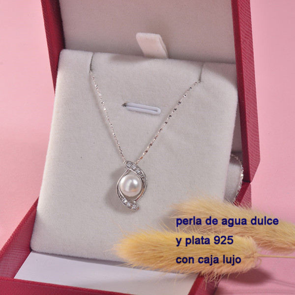 Collar de plata con perla agua de dulce natural-PLNEG197-22934