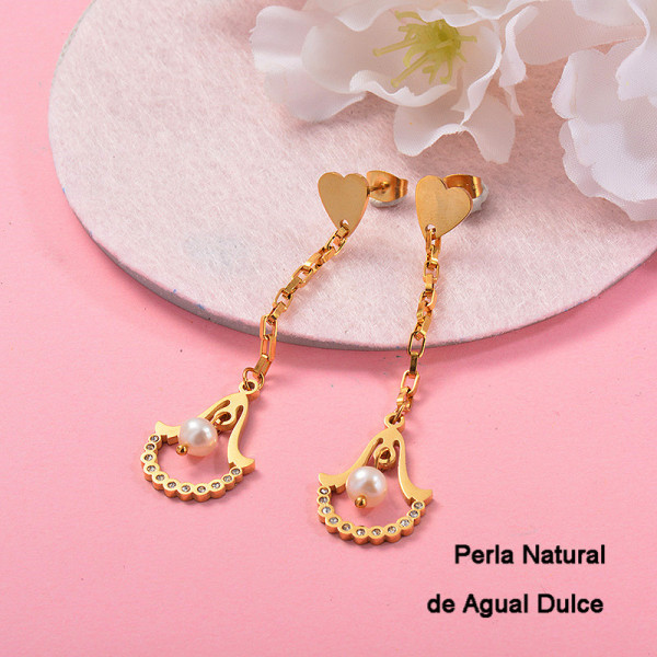 Aretes con perla Natural en acero inoxidable -SSEGG143-9315