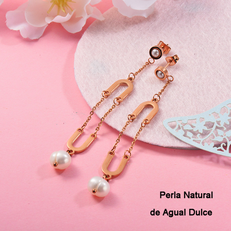 Aretes con perla Natural en acero inoxidable -SSEGG143-9290