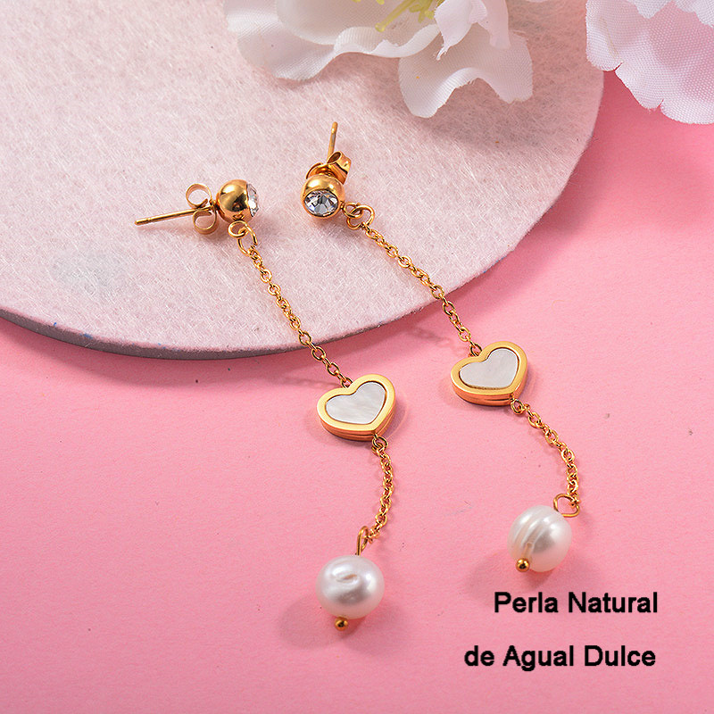 Aretes con perla Natural en acero inoxidable -SSEGG143-9110