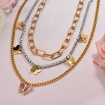 Chunky Crystal Butterfly Necklace Layered