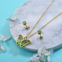 Stainless Steel Crystal Butterfly Necklace Earring Jewelry Sets