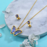 Stainless Steel Crystal Butterfly Necklace Earring Jewelry Sets