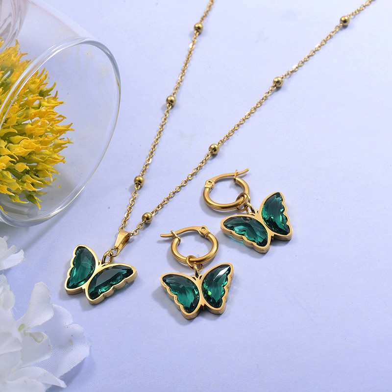 Wholesale Stainless Steel Butterfly Necklace Sets with Earirng Jewelry Sets