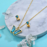 Stainless Steel Crystal Butterfly Necklace Earring Jewelry Sets