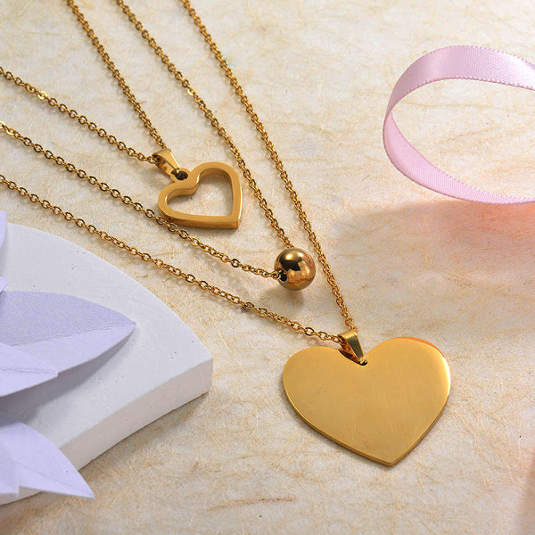 18k Gold Plated Three Layered Heart Necklace