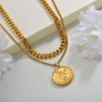 18K Gold Plated Double Layered Coin Necklace for Ladies