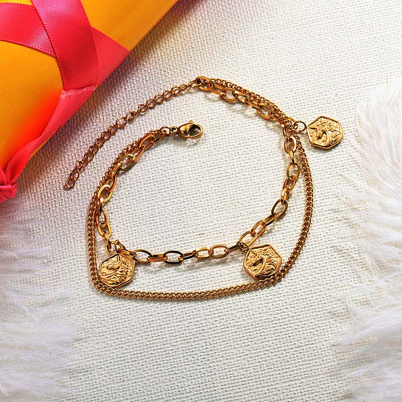 Chic 18K Gold Plated Coin Charm Bracelet for Ladies