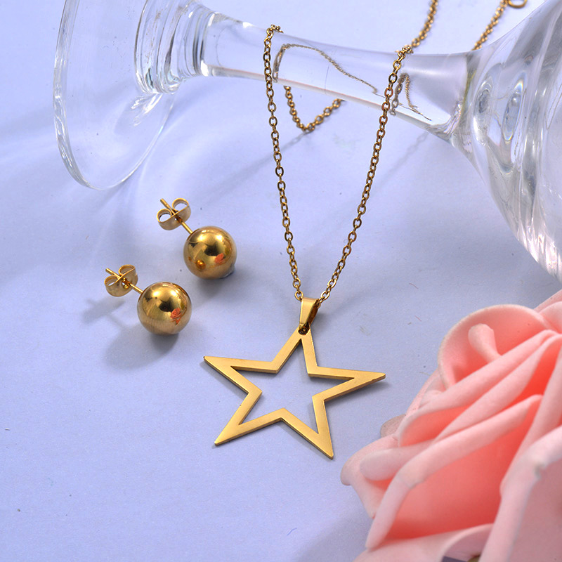 Wholesale Stainless Steel Star Necklace Sets with Earirng Jewelry Sets