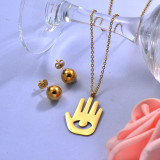 Wholesale Stainless Steel Hands Necklace Sets with Earirng Jewelry Sets