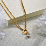 Stainless Steel Cubic Zircon Heart Necklace for Women