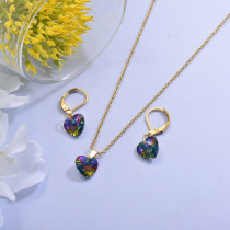 Wholesale Stainless Steel Heart Crystal Necklace Sets with Earirng Jewelry Sets