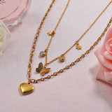 Butterfly Heart Double Layer Necklace in 18k Gold Plated