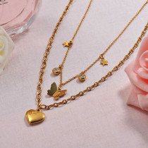 Butterfly Heart Double Layer Necklace in 18k Gold Plated