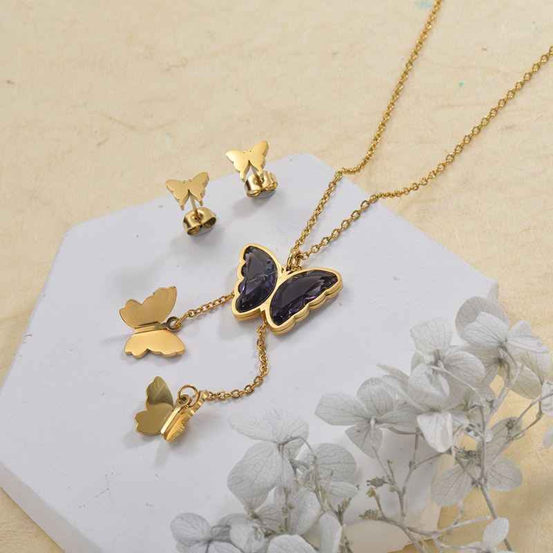 Stainless Steel Butterfly Multilayer Necklace Sets -SSCSG142-29563