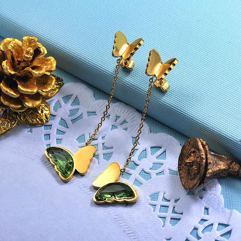Stainless Steel Butterfly Drop Earrings -SSEGG142-29671