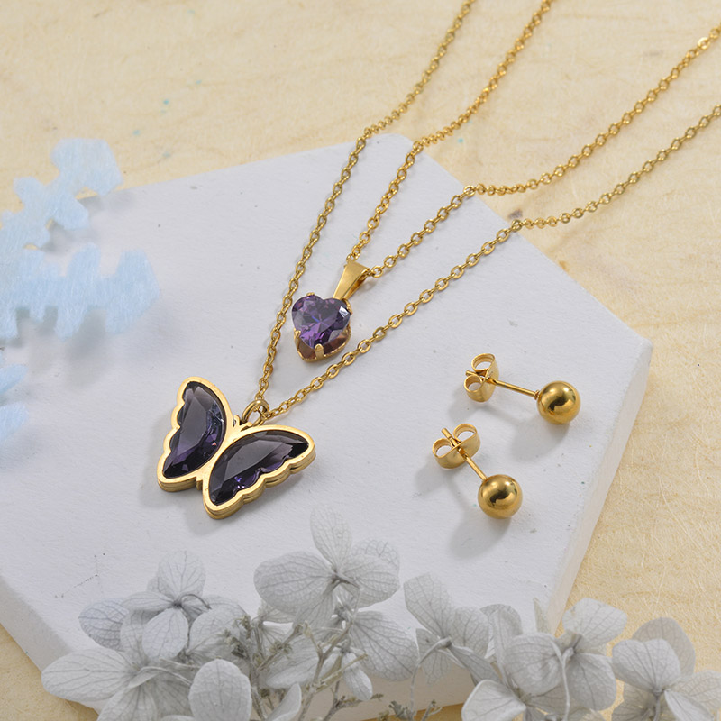 Stainless Steel Butterfly Multilayer Necklace Sets -SSCSG142-29556