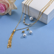 Stainless Steel Beaded Tassel Necklace Sets -SSCSG142-29611
