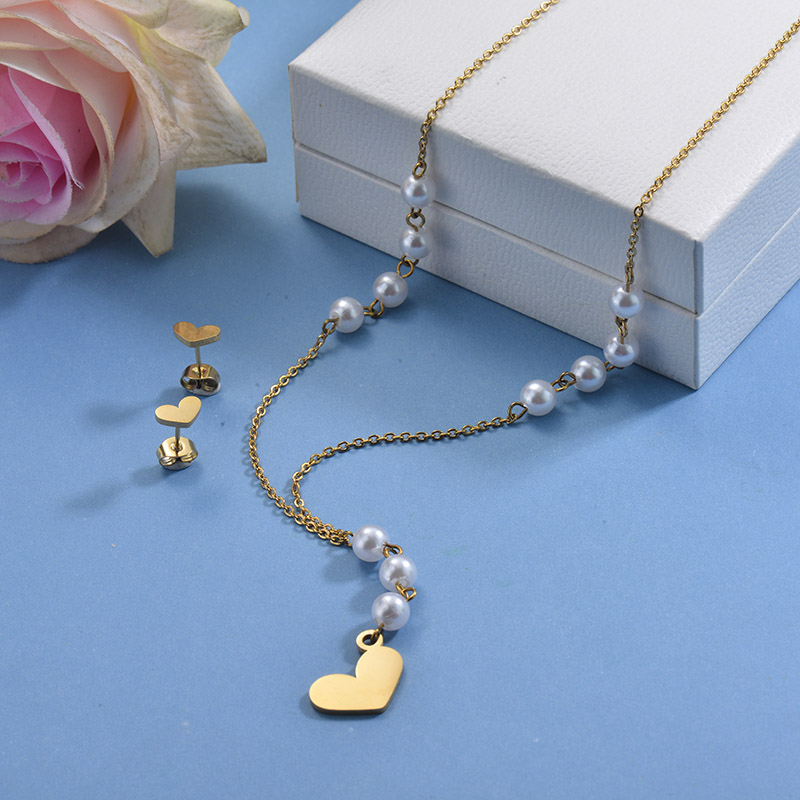 Stainless Steel Heart Beaded Necklace Sets -SSCSG142-29616