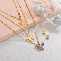 Stainless Steel Butterfly Multilayer Necklace Sets -SSCSG142-29592