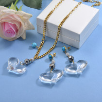 Stainless Steel Heart Crystal Necklace Sets -SSCSG142-29602