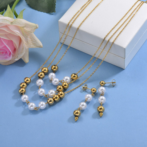 Stainless Steel Beaded Multilayer Necklace Sets -SSCSG142-29606